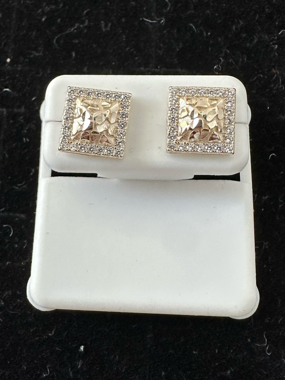 New yellow 925 Sterling silver cz Square nugget Stud Earrings